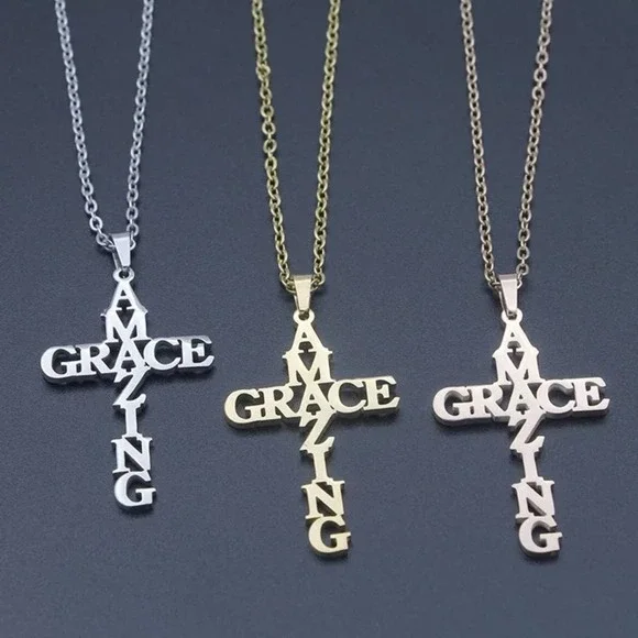 "Amazing Grace" Cross 18k Gold Plated Necklace - Picture 5 of 9